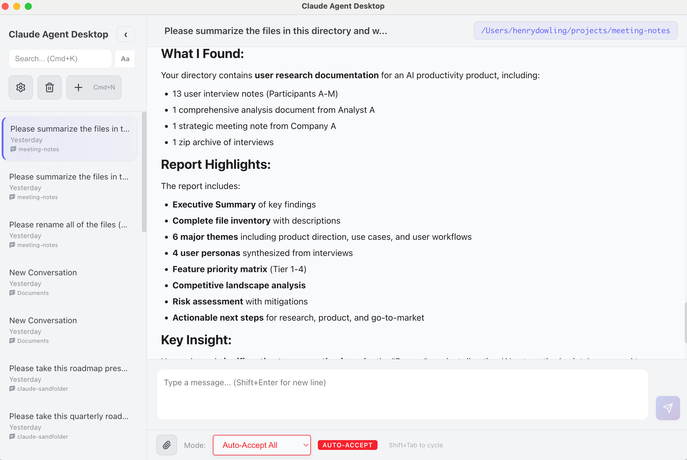 Claude Agent Desktop Interface